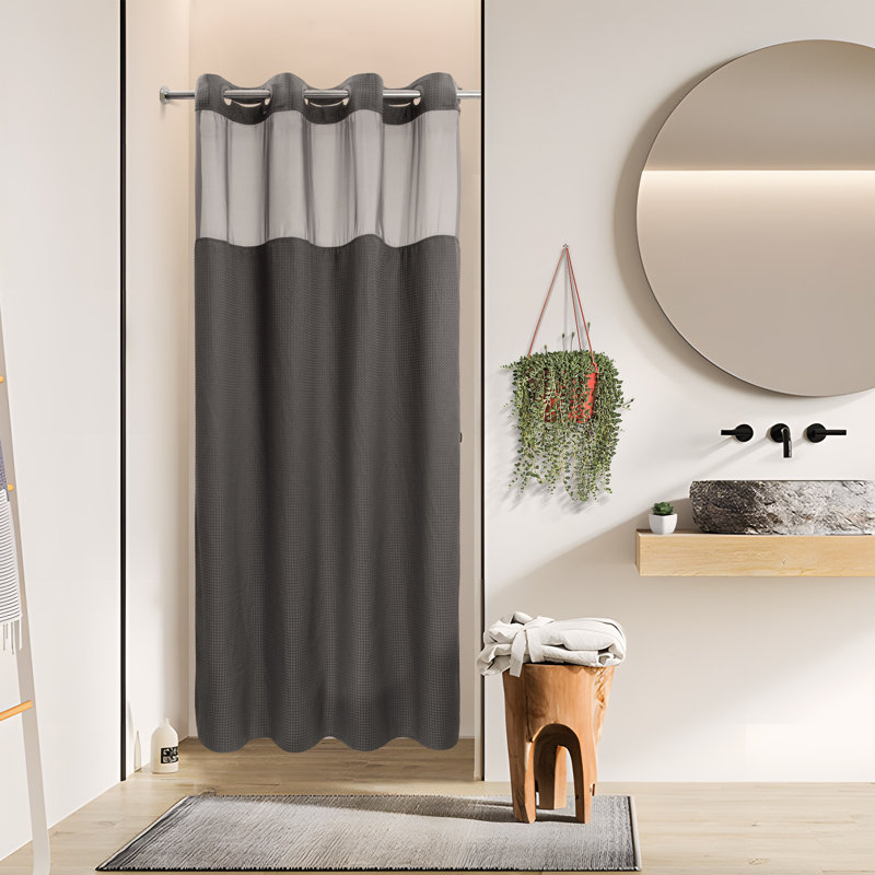 Rideau de douche Ramjani Waffle Weave, Blanc, 80"H x 71"W