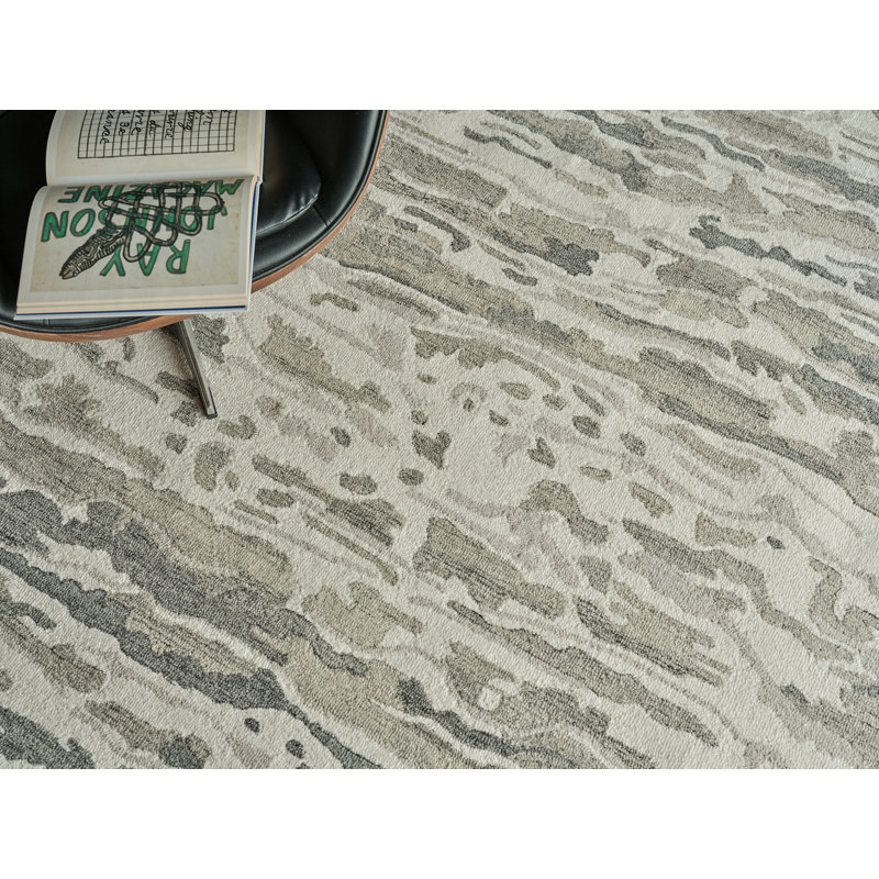 Cortero Handmade Abstract Area Rug, Gray/Ivory, Rectangle 12' x 15'