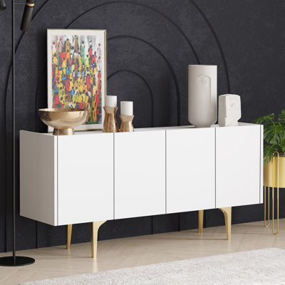 Modern Console Table, White & Gold, 59.1 x 29.5 x 15.7 inches | 100% Melamine Coated Particle Board, Antibacterial | Stylish Design, Perfect for Entryway or Living Room, Assembly Required, Elegant & Functional