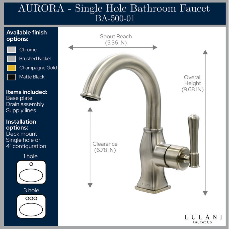 Robinet de salle de bain monotrou avec drain Lulani Aurora, Noir mat