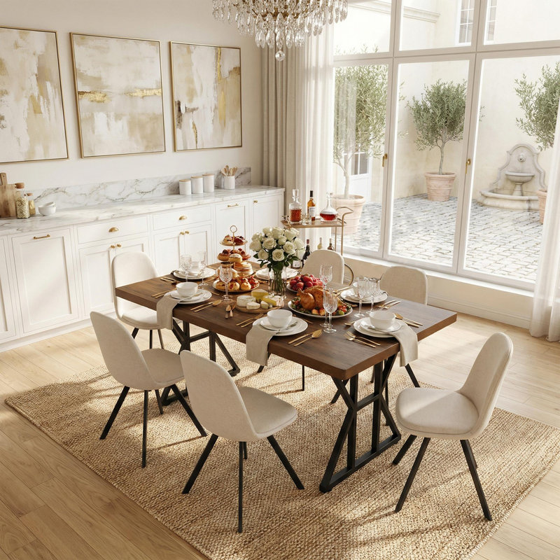 63" Rectangular Dining Table for 4-6, MDF Top Kitchen & Dining Table with Metal Base, Rustic Brown