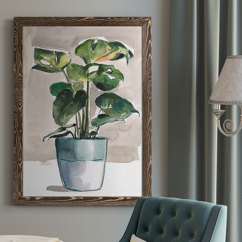 Plante en pot II encadrée sur toile, Noyer, H 43,5 po x l 31,5 po x P 1 po