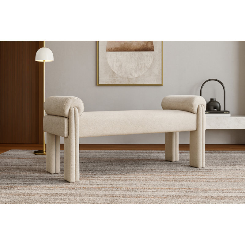 Banc rembourré Stefano, Tissu en polyester beige