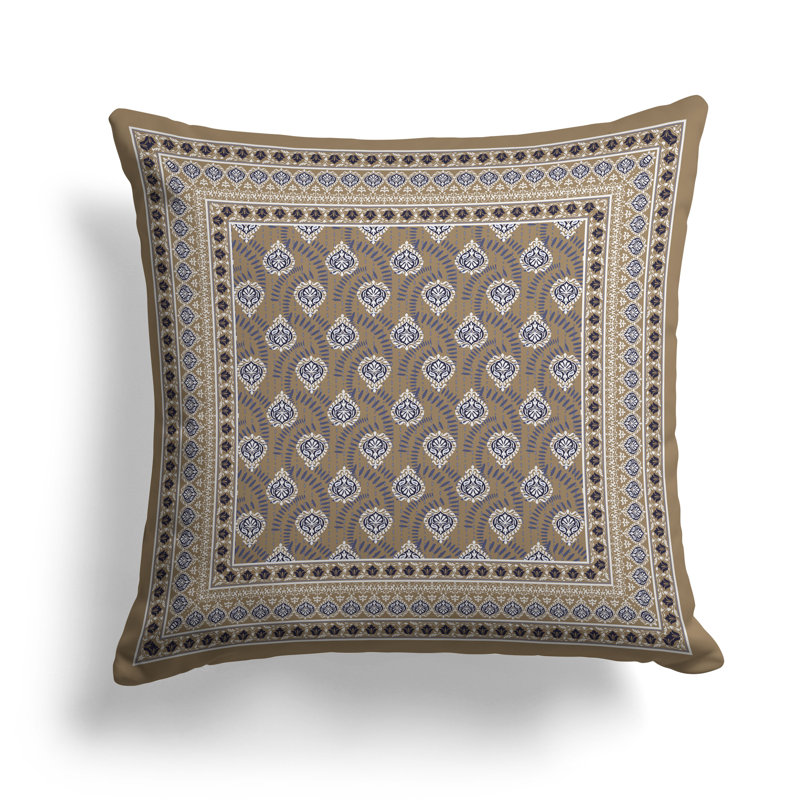 Coussin Kashmiri, Bleu/brun, H 26 po x l 26 po