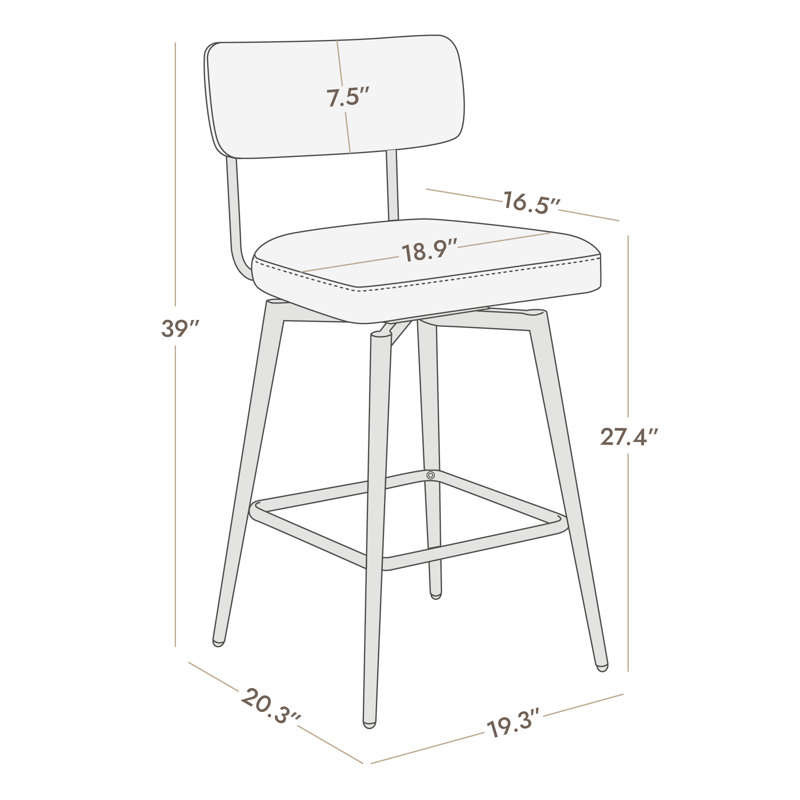 Bayardo Swivel 27.4'' Leather Counter Stool,  Gray Faux Leather