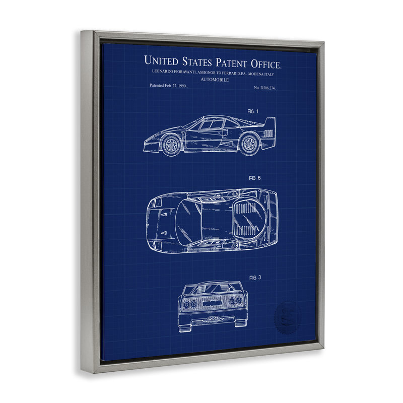 Art automobile, "Blue car" par Charles Hronek, Cadre flottant gris lustré, H 21 po x l 17 po