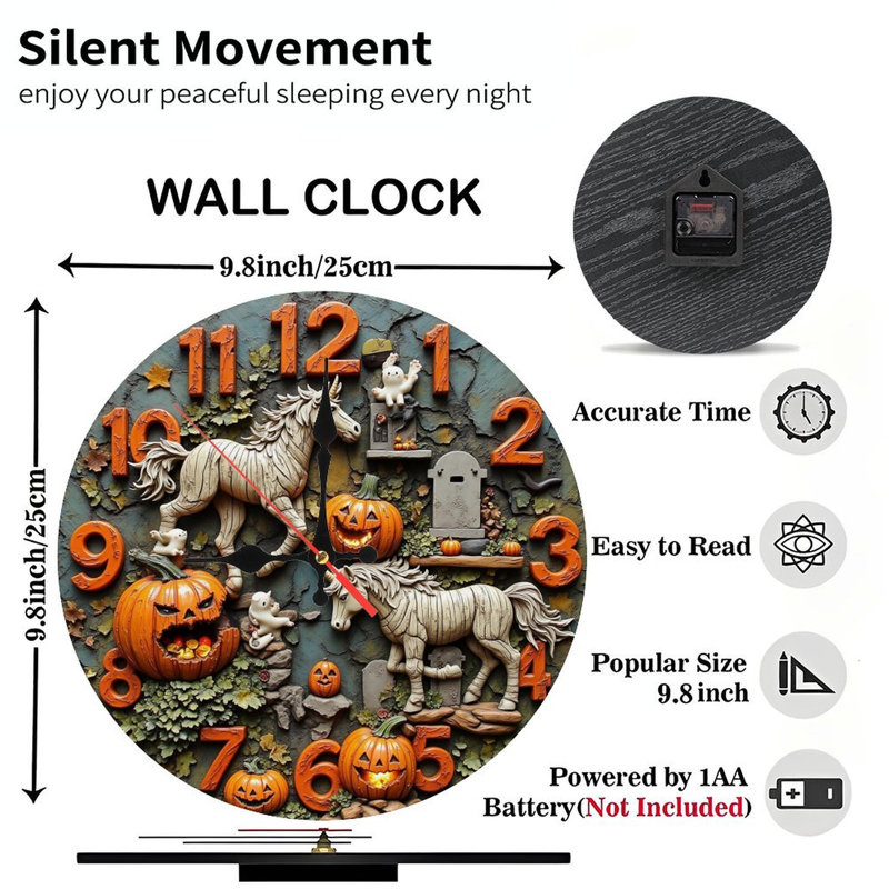 Horloge d'Halloween licornes citrouilles