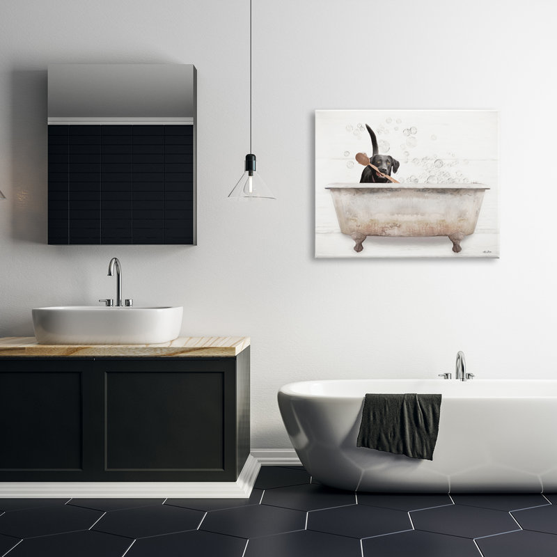«Happy Labrador in Rustic Bubble Bath», art mural sur toile tendue XXL par Lori Deiter, Toile tendue, H 30 po x l 40 po