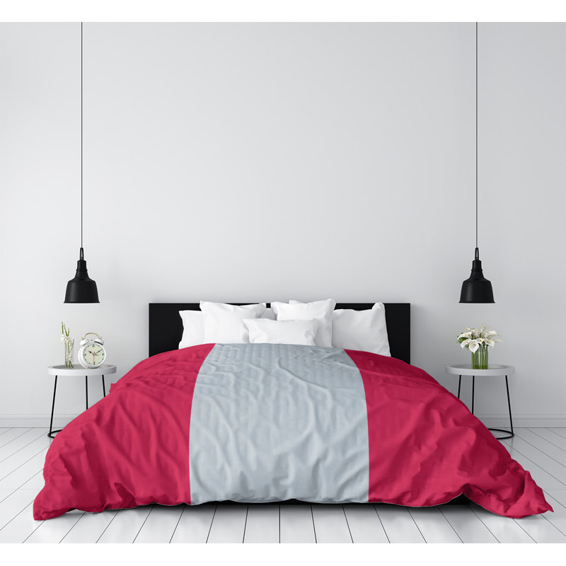 Housse de couette réversible basket Houston, Polyester brossé, Housse de couette simple TG, Rouge / argent / rouge