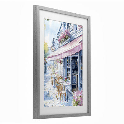 «Quaint Cafe in Pastel», reproduction encadrée sous verre, design par LSR Creative Studio
