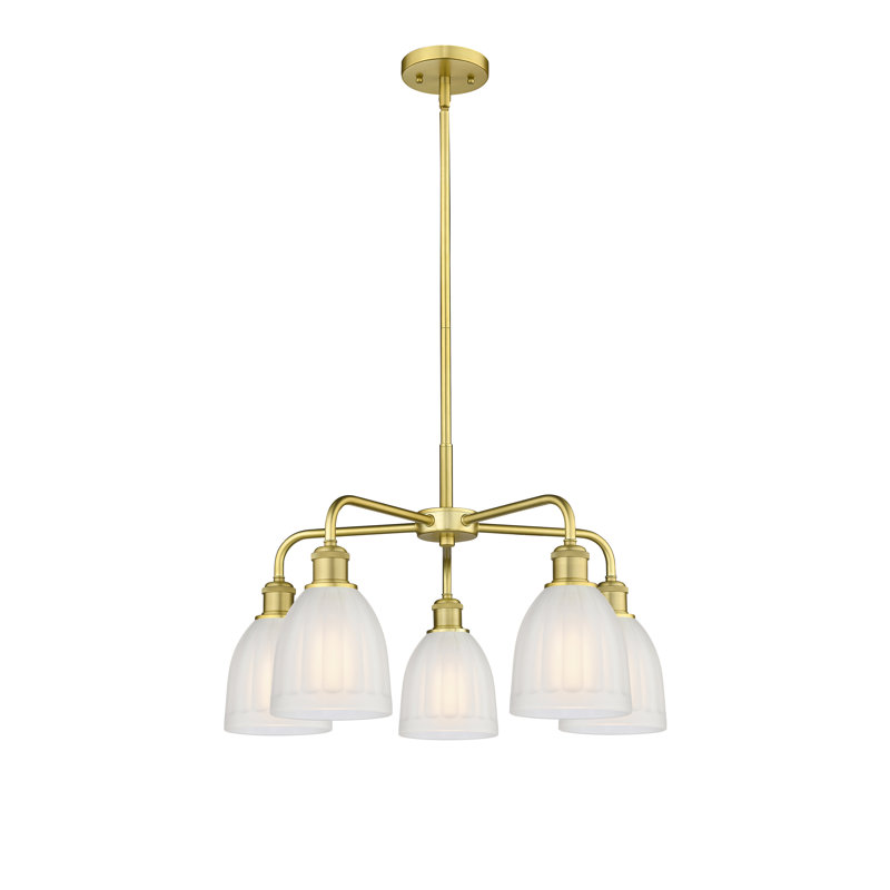 Lustre tambour en acier à intensité variable 5 lumières Poway, Blanc, Or satiné