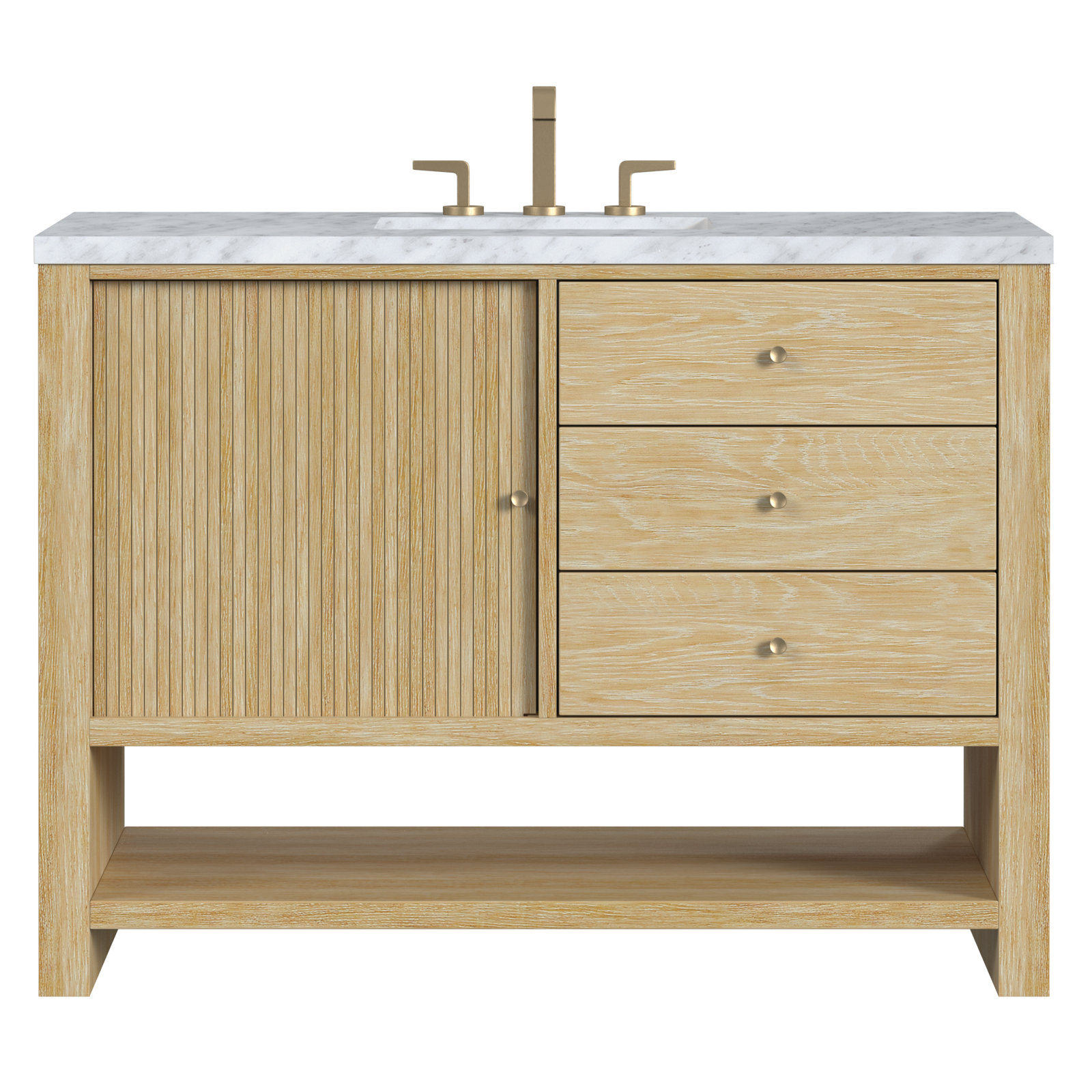 Marigot 48'' Single Bathroom Vanity, Carrara White Marble, 8" Widespread