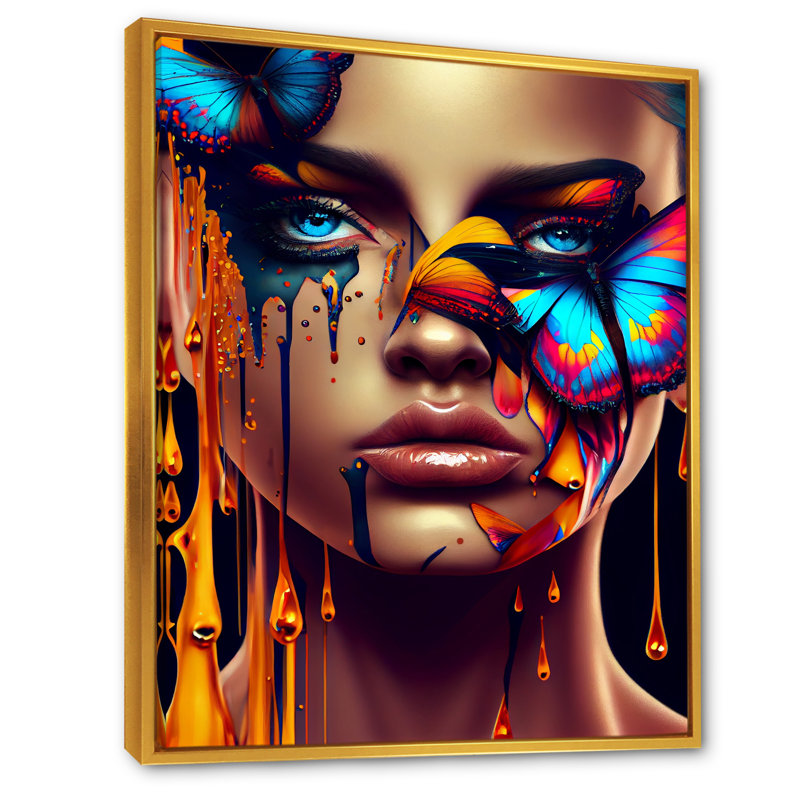 «Sensual Woman with Colorful Butterfly II», impression sur toile, H 20 po x l 12 po x P 1 po, Toile avec cadre flottant or