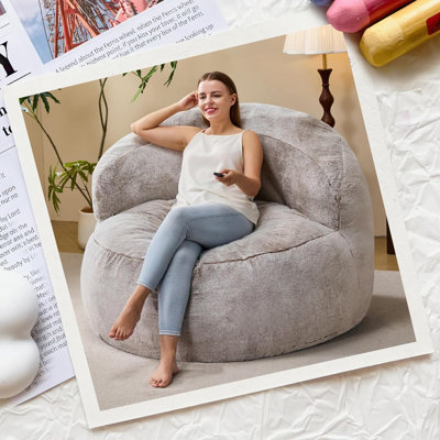 Bean Bag Chair Giant Bean Bag Chairs For Adults Big Bean Bag Chair With Memory Foam Filler Adults Large Beanbag With Faux Fur Cover For Bedroom (Plush Brown,Oversize)