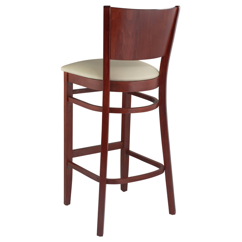 Calina Upholstered Counter Stool with Solid Wood Frame, Mahogany, Cream, Bar Stool (30" Seat Height)
