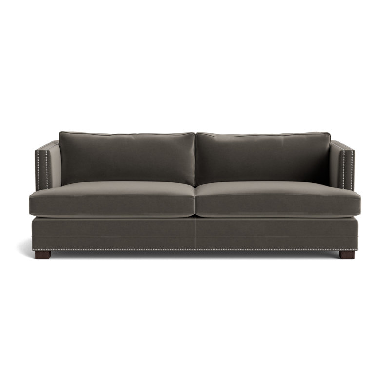 Keaton With Nails 94 Sofa, Brushed Nickel, Java, Performance Velvet - Graphite