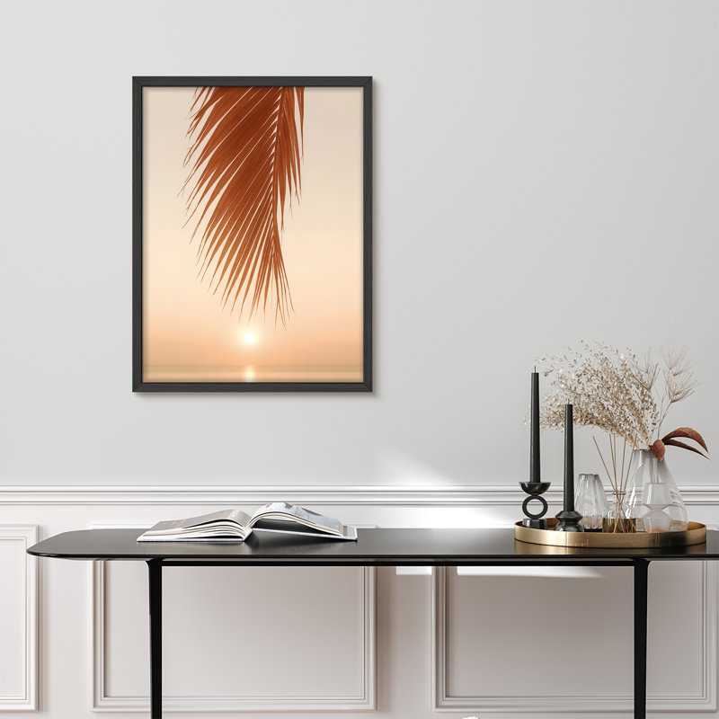 «Palm Leaf Sunset», reproduction d'art encadrée de photographie côtière pour chambre à coucher ou maison de plage, Naturel