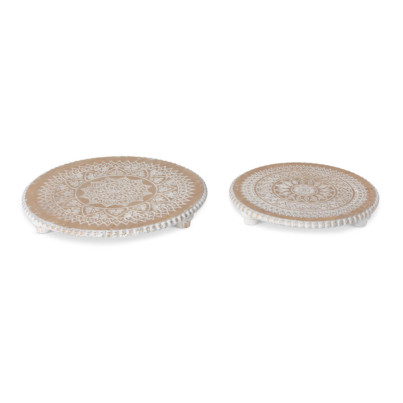 La Boheme Round Solid Wood Geometric Platter