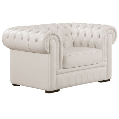 Turfted English Style White Genuine Leather Armchair