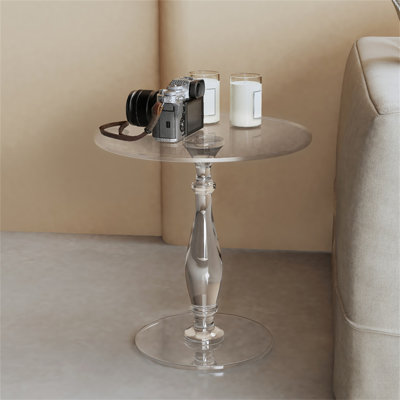 Large Acrylic, Modern Nightstand With Clear Round Top And Solid Post For Living Room,bedroom And Lobby Side Table
