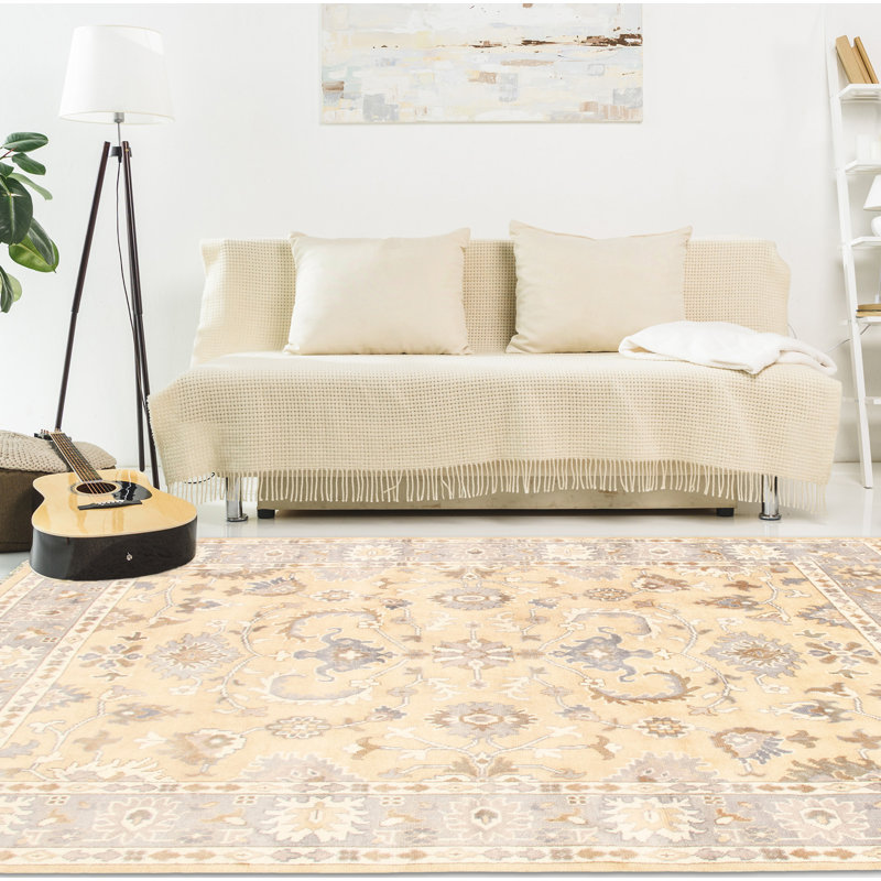 Tapis décoratif en laine de conception unique 8 pi x 9 pi 10 po noué à la main New Age Ushak