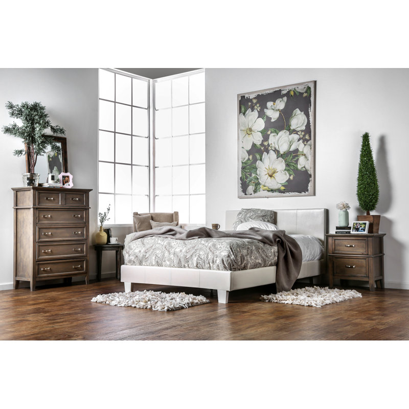Keilianys Upholstered Low Profile Platform Bed, Queen, White