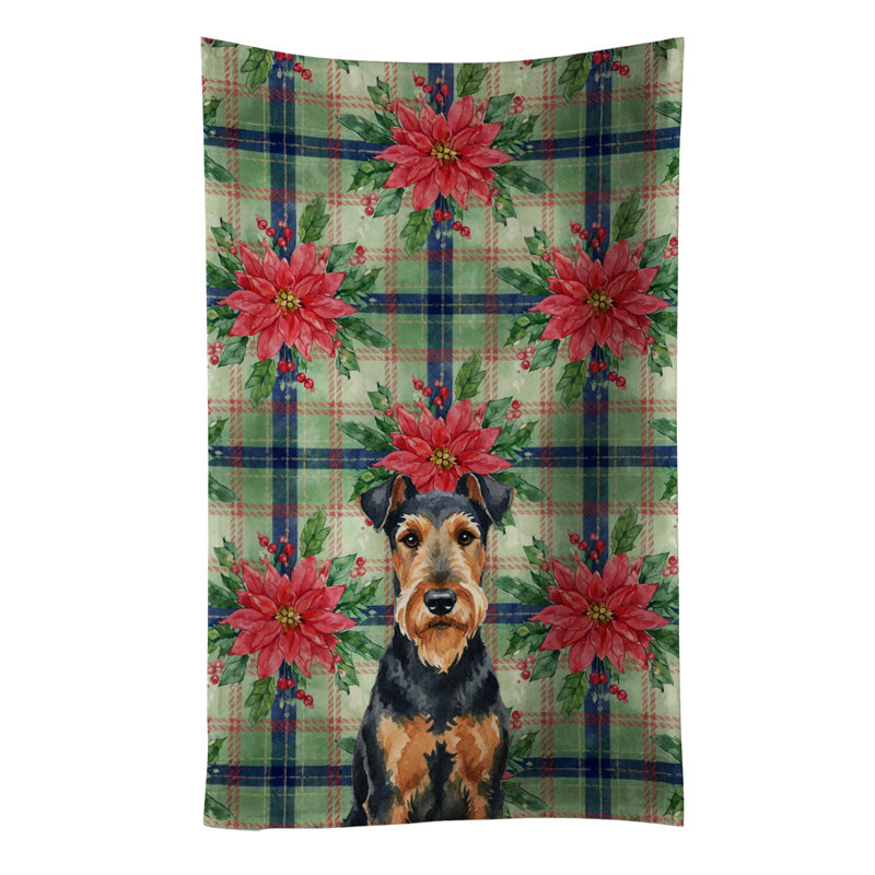 Airedale Terrier Christmas PoinsettIas Kitchen Towel, Black/Brown Airedale Terrier