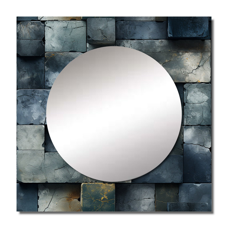 Architectural Concrete Wall Illusion III - Modern Square Mirror For Wall Art Decor, 23" x 23"