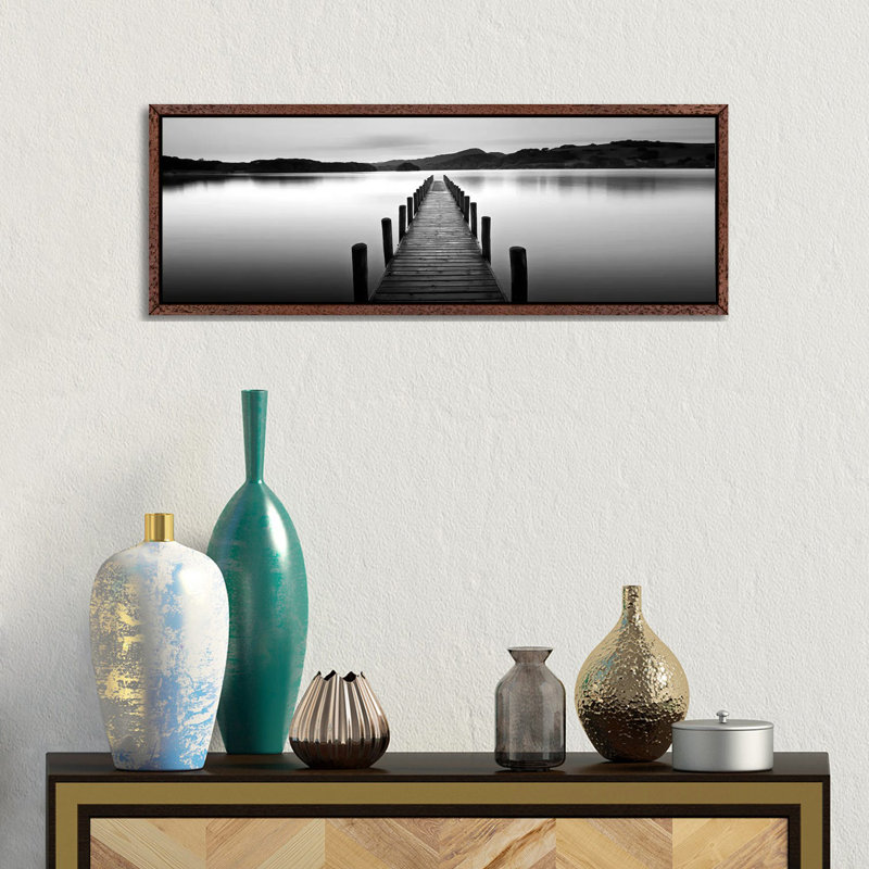 Lake Pier II - Wrapped Canvas Panoramic Print, 30.48 cm H x 91.44 cm W, Classic Wood Floater Framed