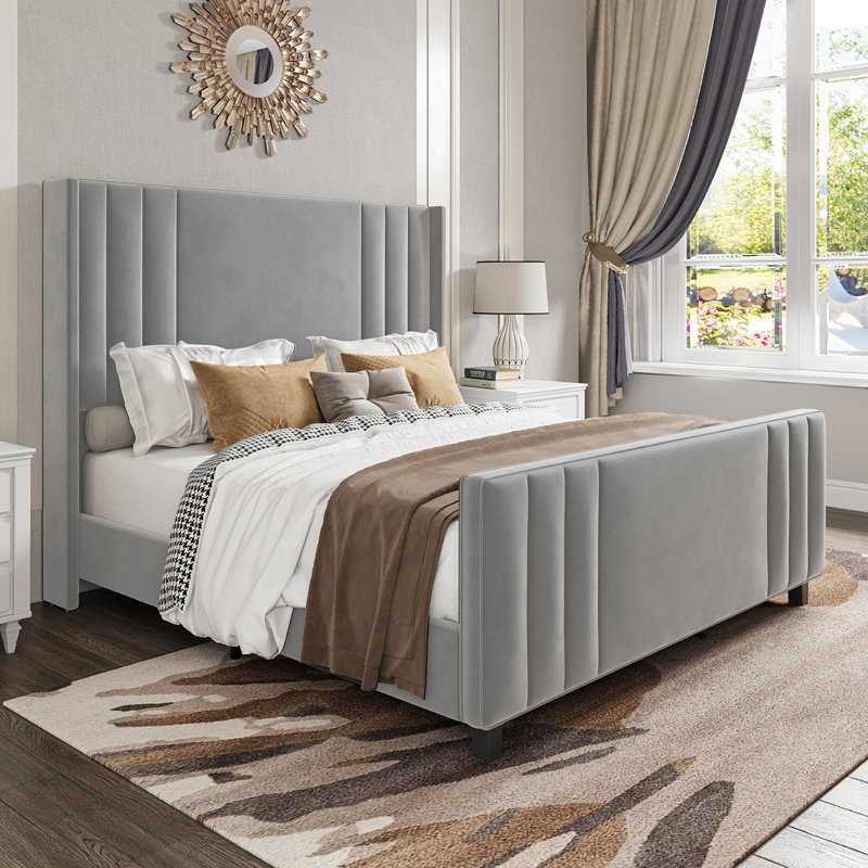 Grand lit plateforme tapissier Tole, Grand lit, Gris