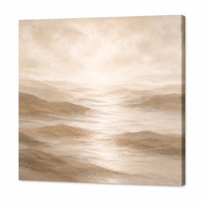 «Warm Neutral Mountain Lake», art mural sur toile, peinture abstraite de paysage beige