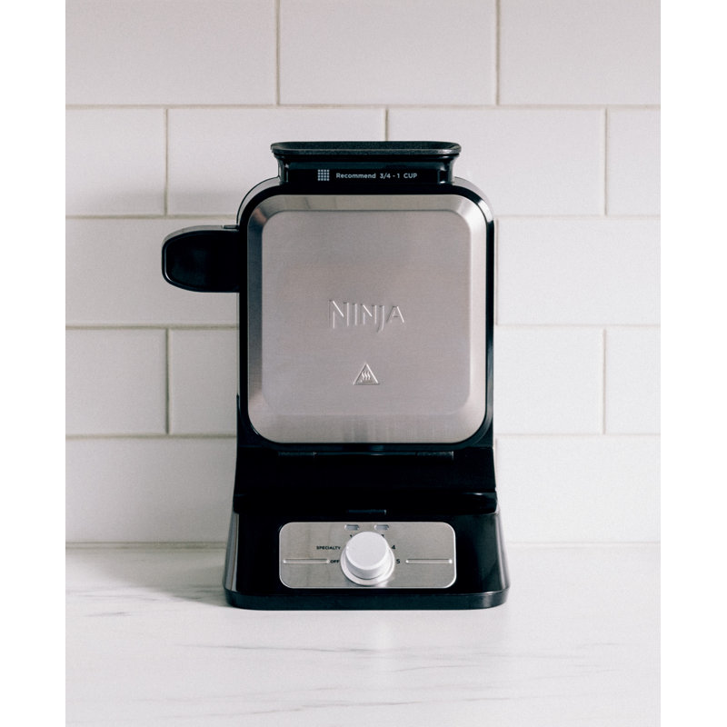 Black and Stainless Steel Belgian Waffle Maker with Non-Stick Plates