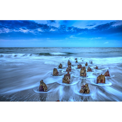 " Dock Of Days Gone By By In Blue Light, Beach, Calm, Smooth Water,Dramatic "
