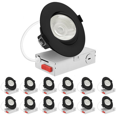 Luxrite 4 po Luminaire encastré à DEL à cardan, 5CCT 2700K-5000K, 15 watts, 1250LM, projecteur pivotant réglable à 360º + 30º, à intensité variable, paquet de 12 calibres IC