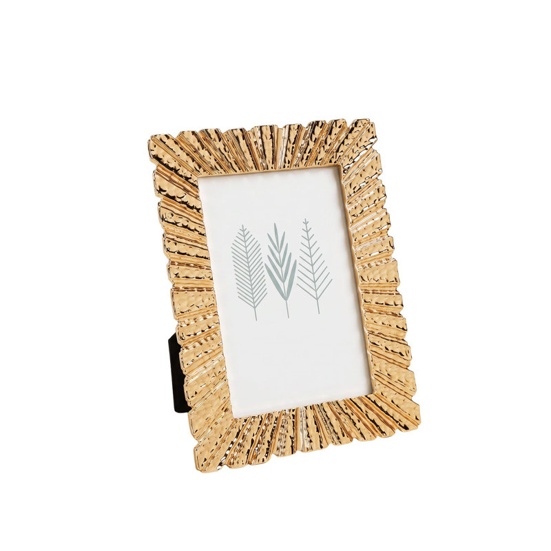 Cadre photo soleil doré 6 po / 7 po, présentoir de table en métal texturé pour photos de famille, décor glamour moderne pour entrée et console (2 tailles)