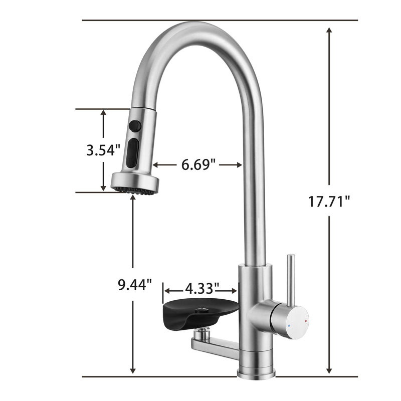 Modern 3-in-1 High-Arc Pull-Down Sprayer Kitchen Faucet with 3 Function Spray Mode & Press-Type Glass Rinser, Brushed Nickel