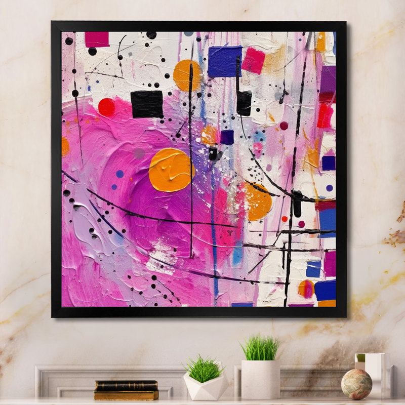 " Pink Cubism Unleashed ", 30" H x 30" W x 1" D, Black Single Picture Framed