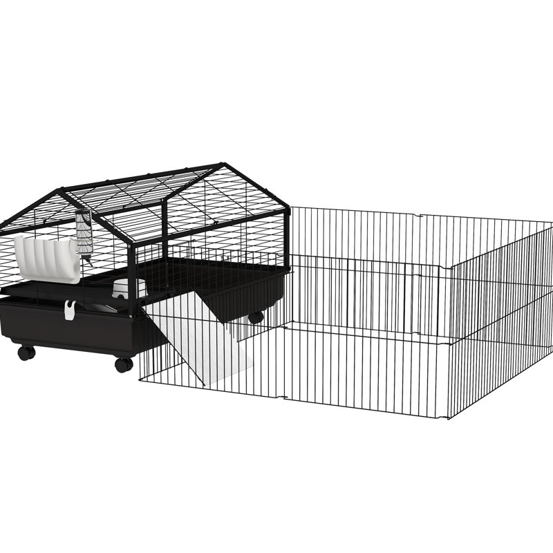 Enclos roulant pour petits animaux - conception pliable spacieuse pour, cage noire, espace suffisant pour jouer, cochons d'Inde,