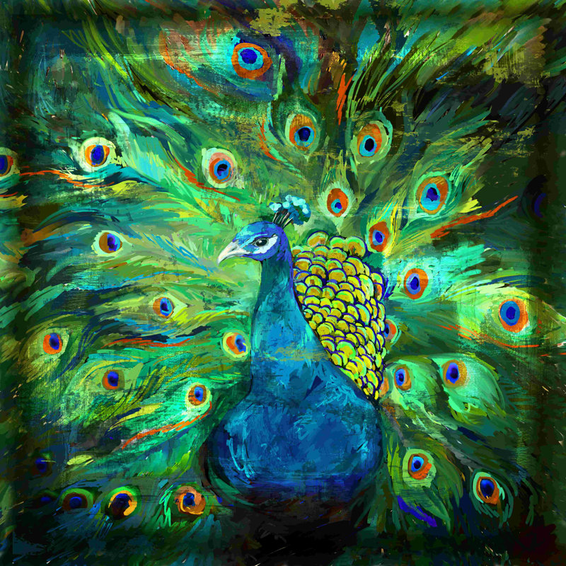 Peacock Power - impression sur toile tendue, L 30 po x H 30 po