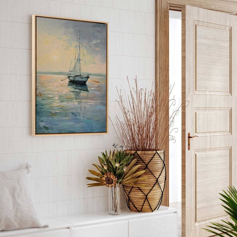 Impression sur toile 36 "x 24" Harbor Glow v1, Cadre américain en érable flottant, H 14 po x l 10 po x P 1,75 po
