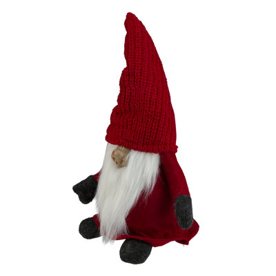 13.5" Red and Gray Portly Smiling Gnome Table Top Christmas Figure