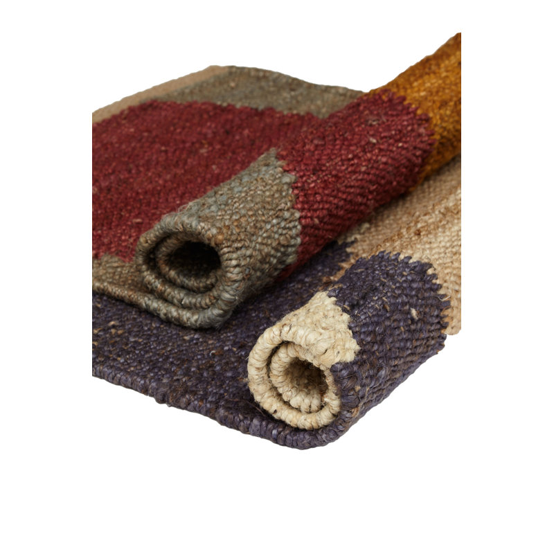 Abstract Flatweave Rectangle 6' x 9' Hemp Area Rug in Brown/Yellow/Pink