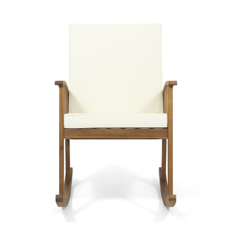 Outdoor Texel Rocking Solid Wood Chair with Cushions, Brown Frame / Cream Cushion