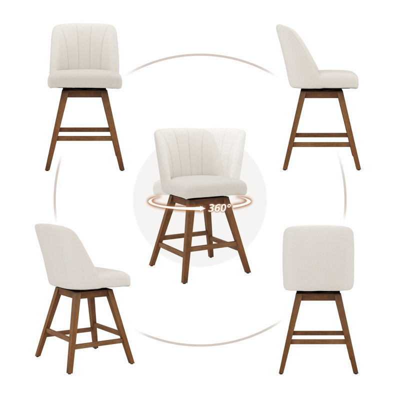 Tabourets de bar pivotants à 360 ° avec pieds en bois, Beige / noyer, 2