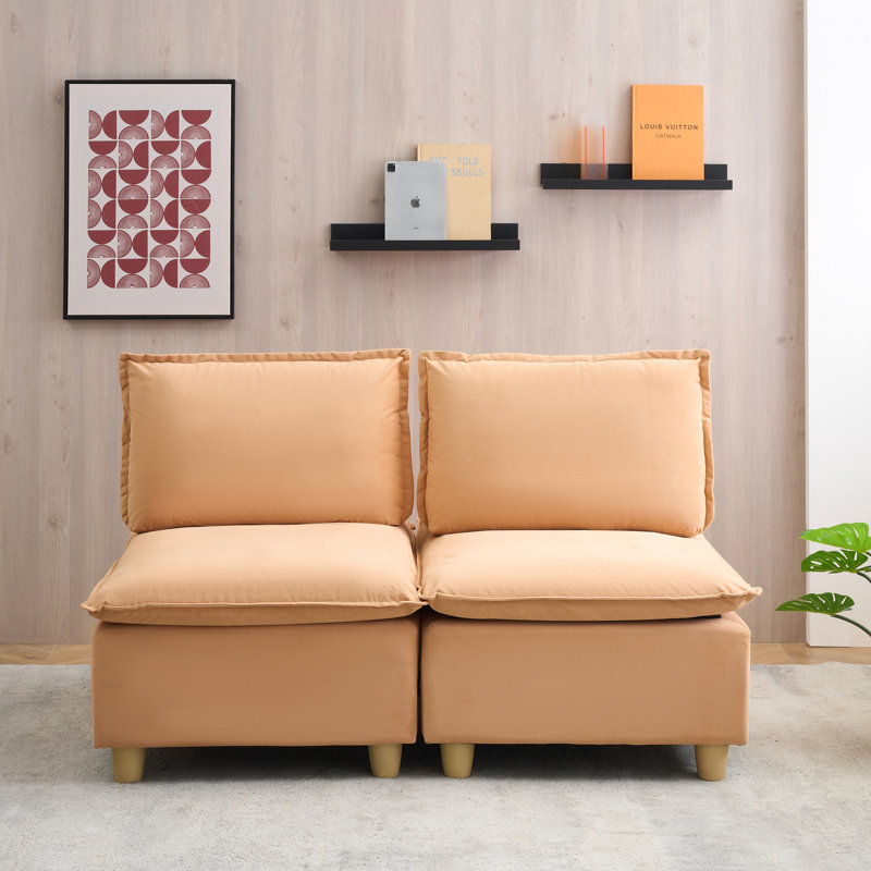 2-Seat Upholstered Sectional Sofa, Brown