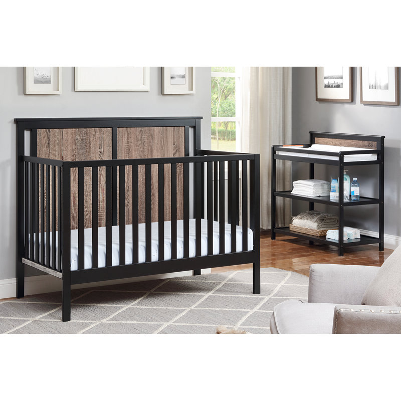 Lit de bébé convertible 4en1 Connelly - noir / noyer rétro, Black/Brown