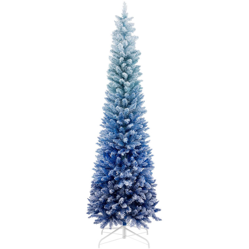 Blue Gradient Snow Flocked Artificial Christmas Tree, 7'