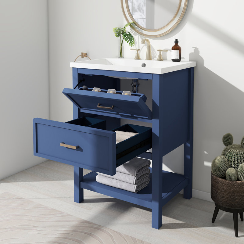 Meuble-lavabo simple 24 po avec plateau en résine Makson, Bleu