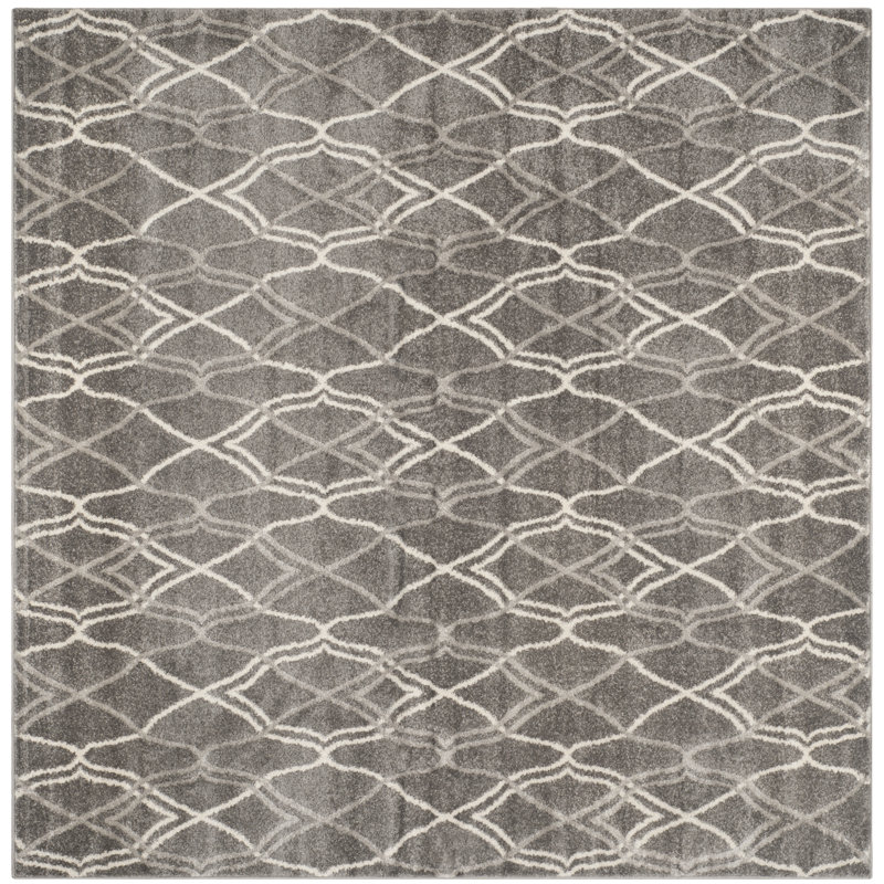 Ammundsen Geometric Gray Area Rug, Square 7'