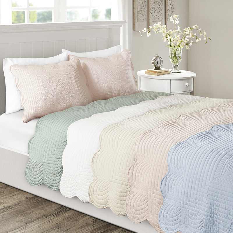 Courtepointe 3 pièces - rosé, bord festonné réversible, microfibre, rembourrage 90% coton, pièces de bordures rosées captivantes, bourre, facile à coordonner